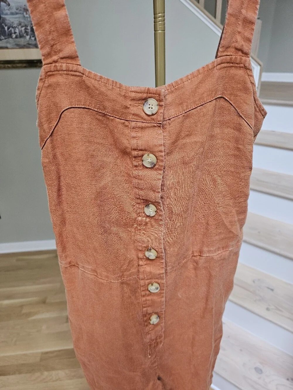 Everlane Linen Jumpsuit Honey Orange Sienna Pockets Crop Wide Leg Overalls